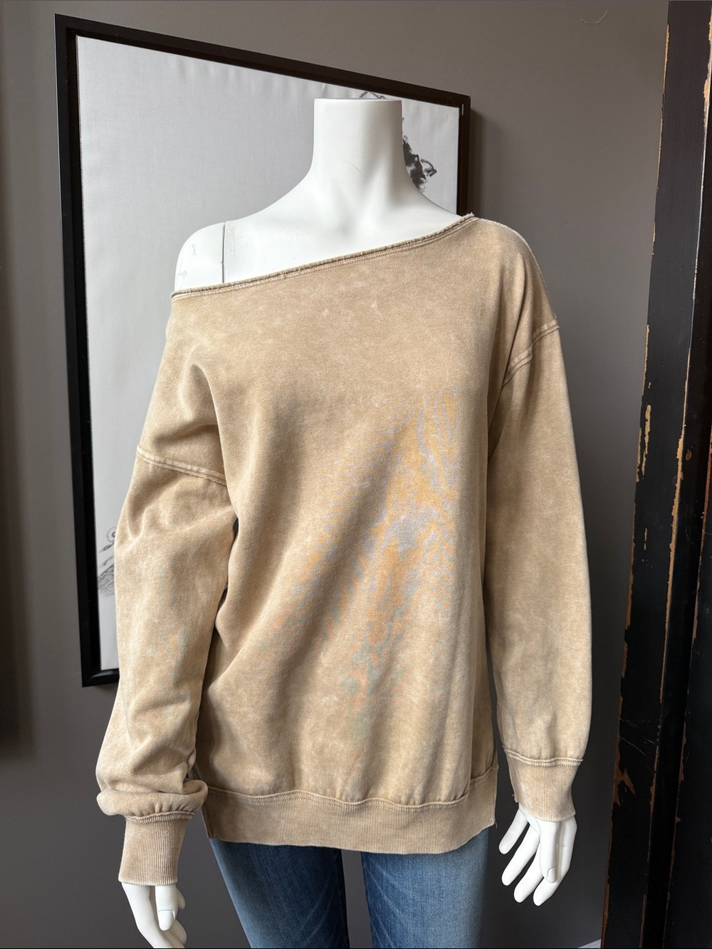 Rebellious One Women's Off-Shoulder Pullover in Taupe